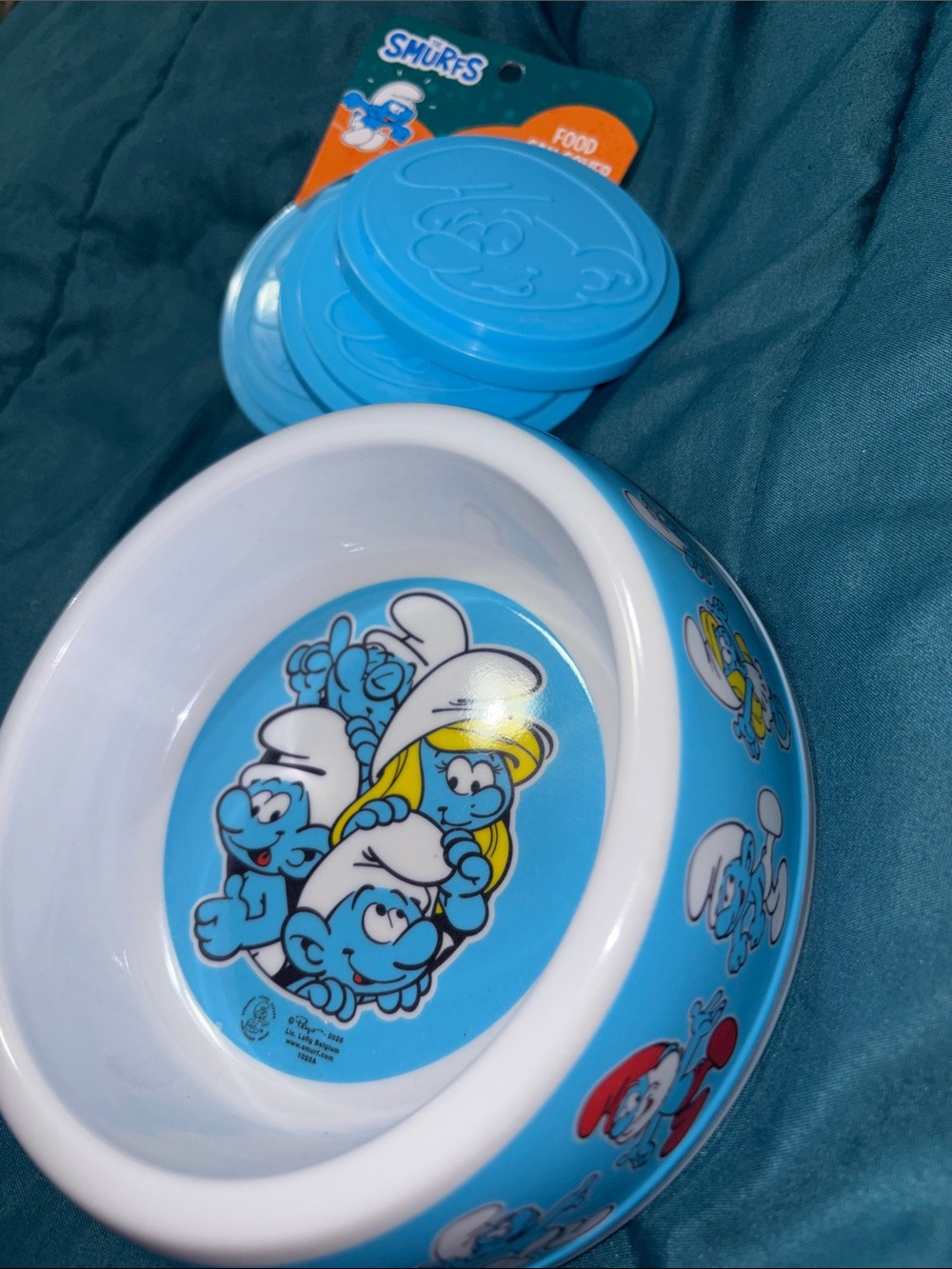 Smurfs Pet Bowl - Plastic with 3 pack of Can Covers